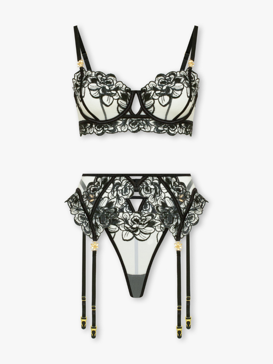 Liebelle Carmella 4-teiliges Set mit floraler Stickerei und Strapsgürtel - Bild 6