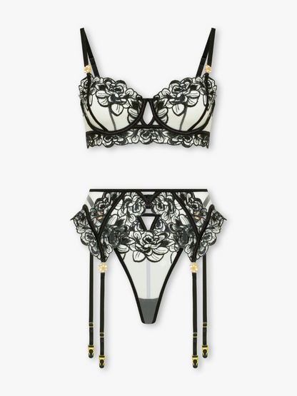 Liebelle Carmella 4-teiliges Set mit floraler Stickerei und Strapsgürtel - Bild 6